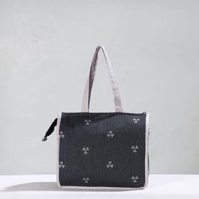 Black Handcrafted Jacquard Cotton Hand Bag 05