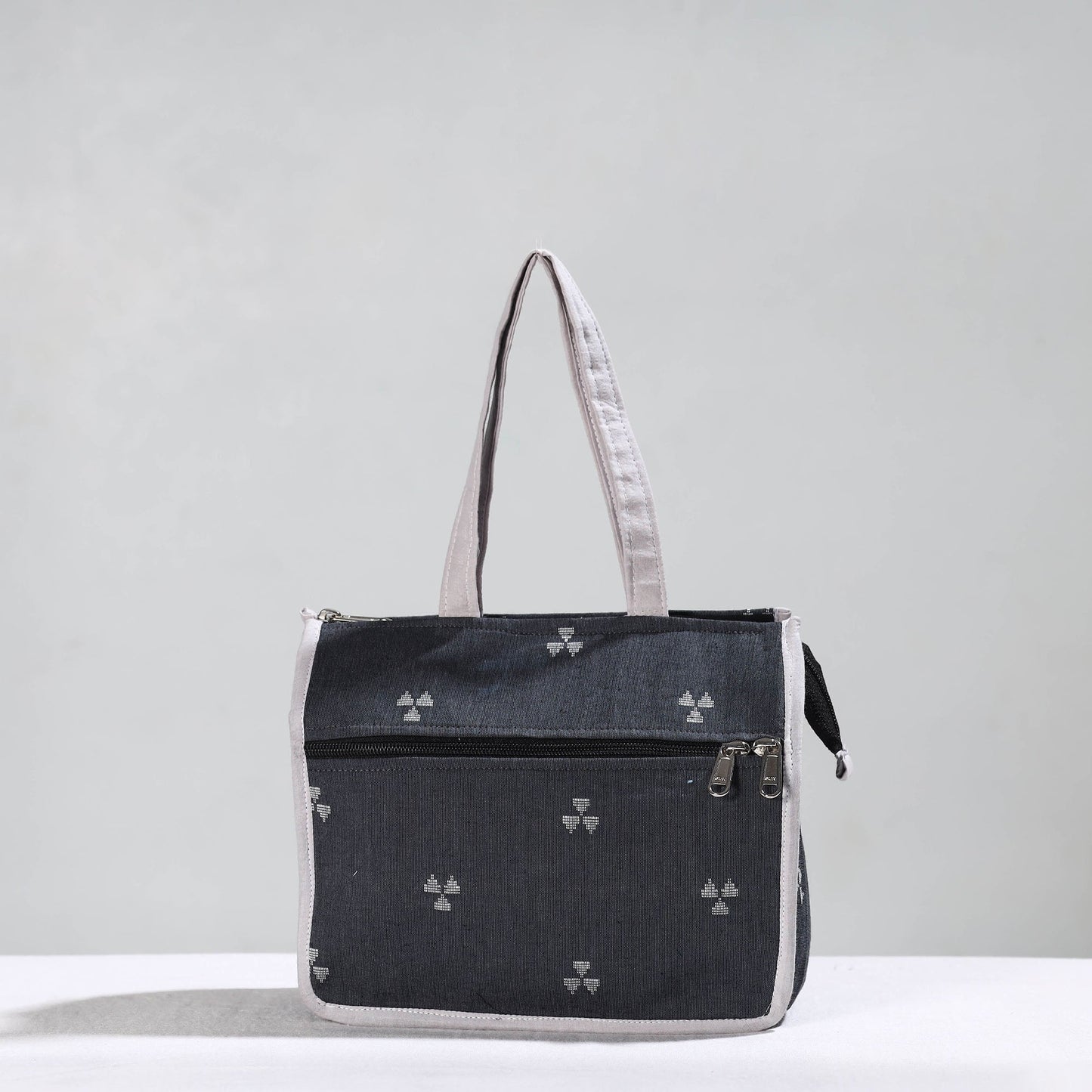 Black Handcrafted Jacquard Cotton Hand Bag 05
