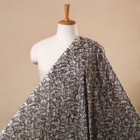 Grey Block Print Cotton Sanganeri Fabric