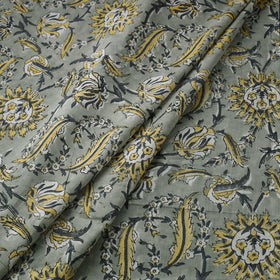 Grey Block Print Cotton Sanganeri Fabric