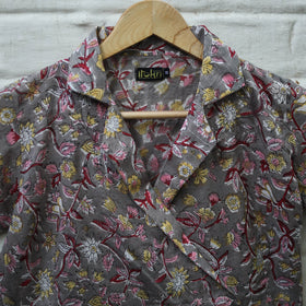 Buy Grey Block Print Cotton Sanganeri Stitched Blouse