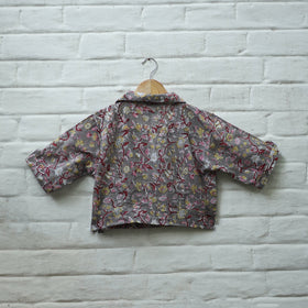 Buy Grey Block Print Cotton Sanganeri Stitched Blouse