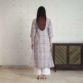 Grey - cotton straight sanganeri kurta 10 - handcrafted