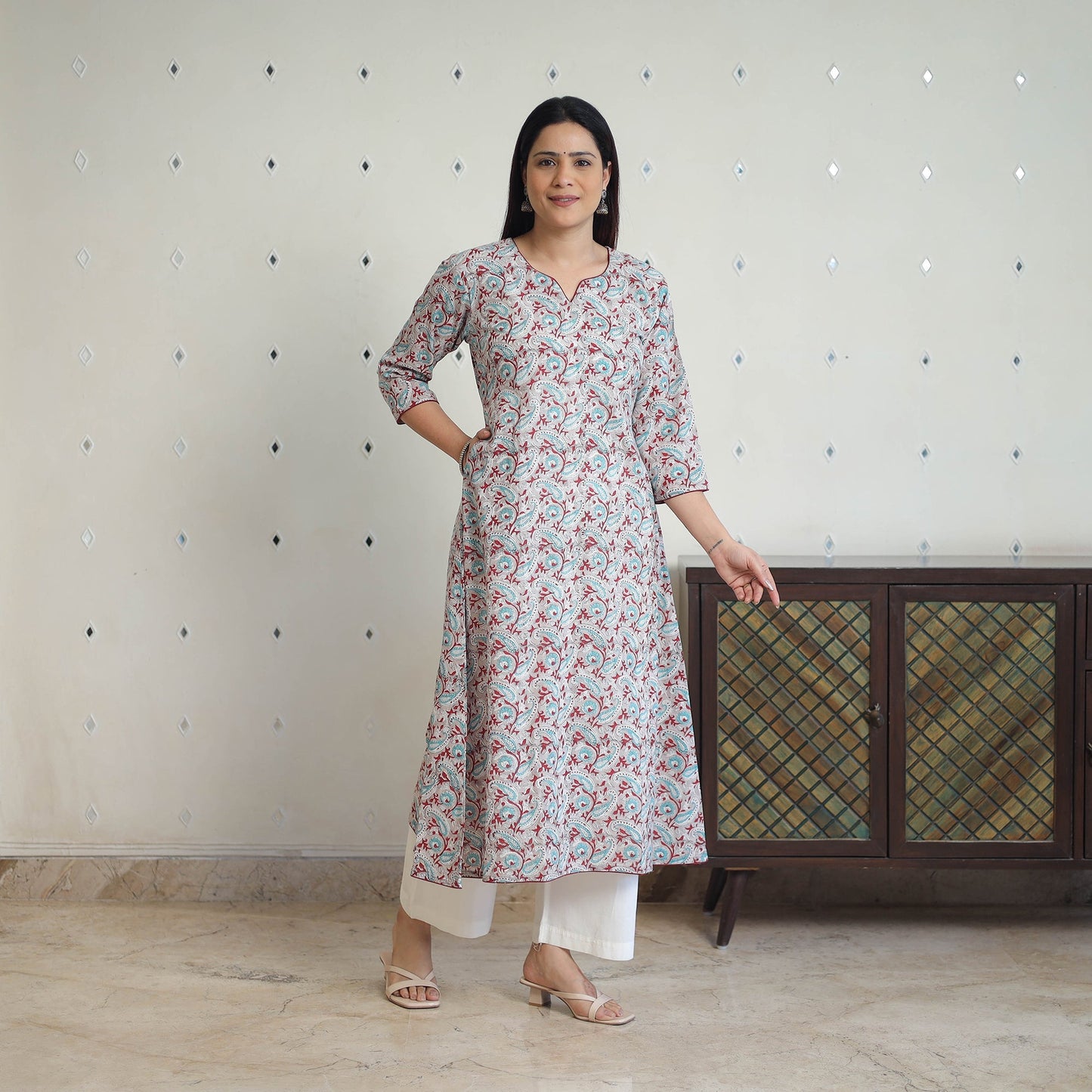 Grey - cotton straight sanganeri kurta 10 - handcrafted