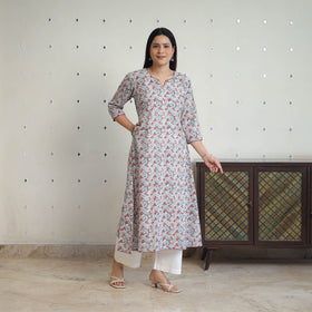 Grey - cotton straight sanganeri kurta 10 - handcrafted