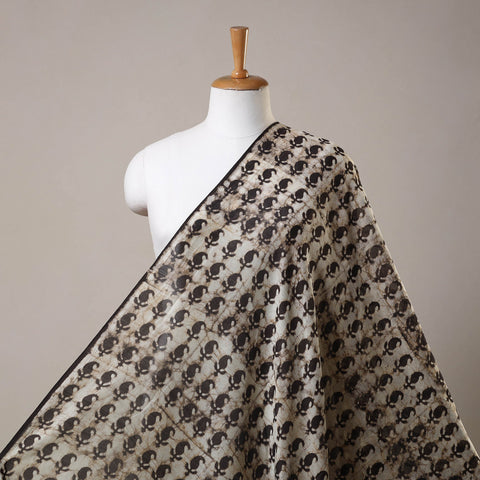 Grey Block Print Handloom Chanderi Silk Pipad Fabric