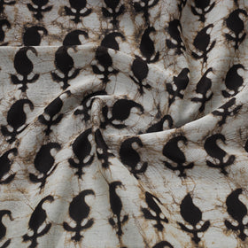 Grey Block Print Handloom Chanderi Silk Pipad Fabric