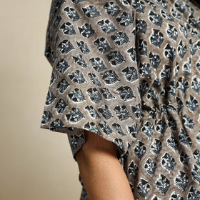  Grey Block Printed Cotton Kaftan Pyjama Night Suit Set