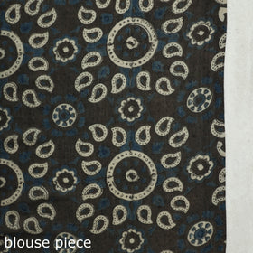  Grey Block Printed Mul Cotton Ajrakh Saree