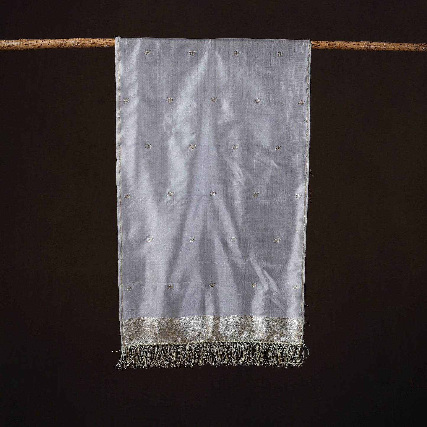 Grey - brocade handloom pure silk banarasi stole