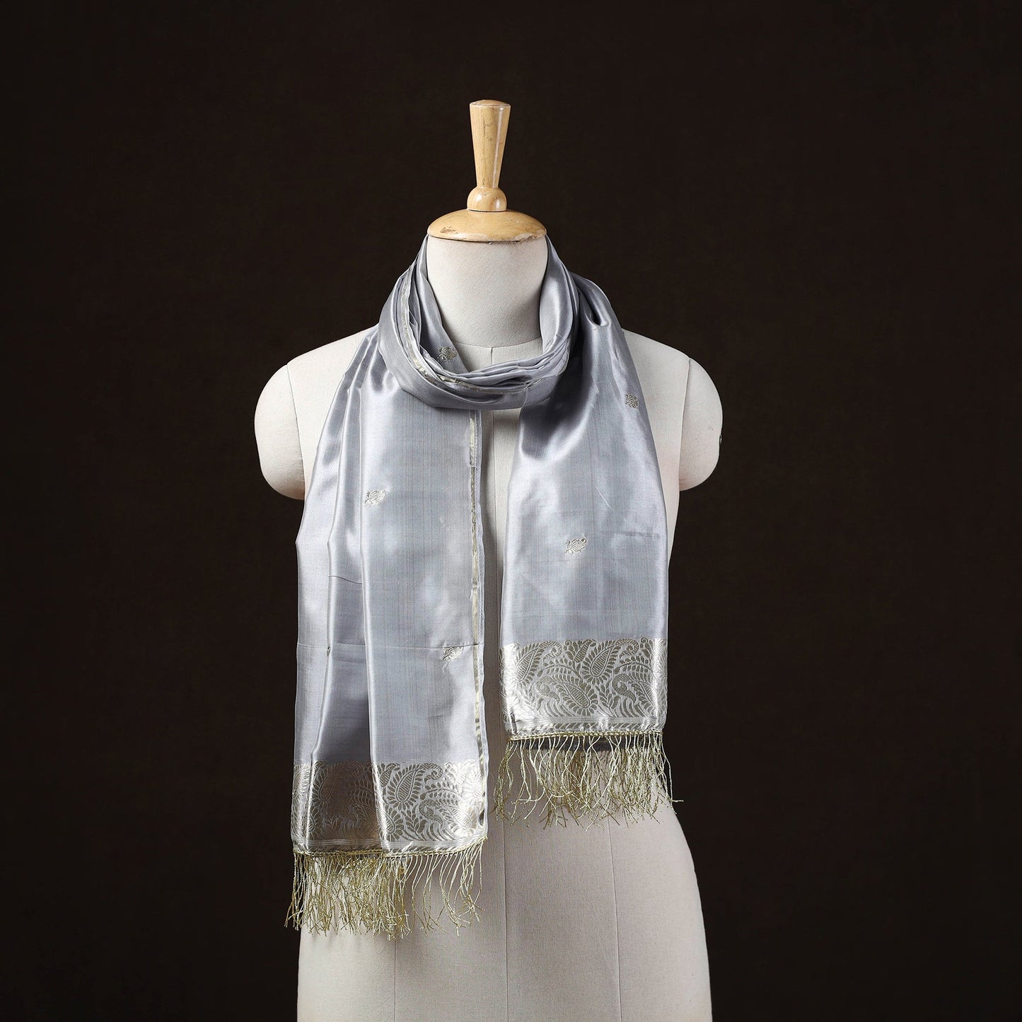 Grey - brocade handloom pure silk banarasi stole