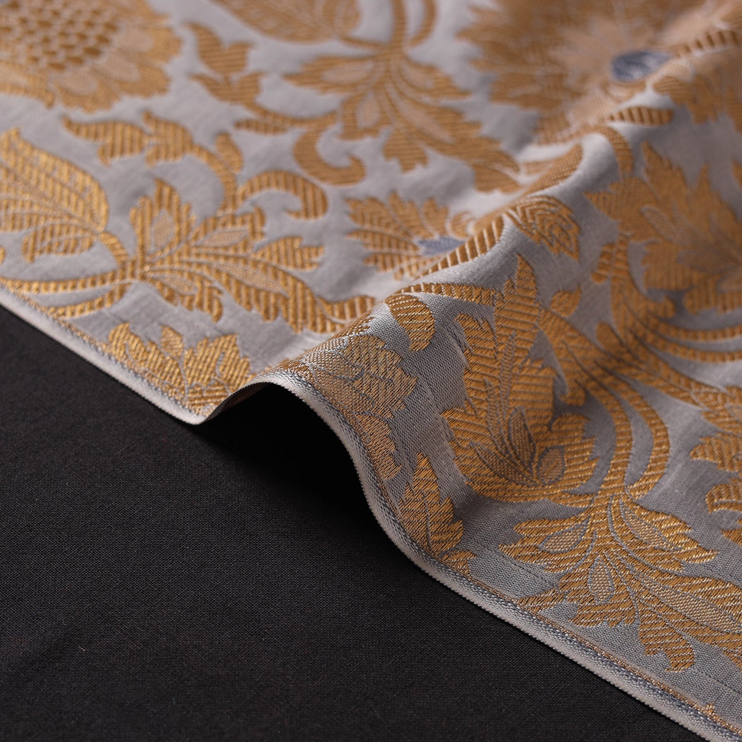 Grey - brocade silk banarasi fabric 21 - handcrafted