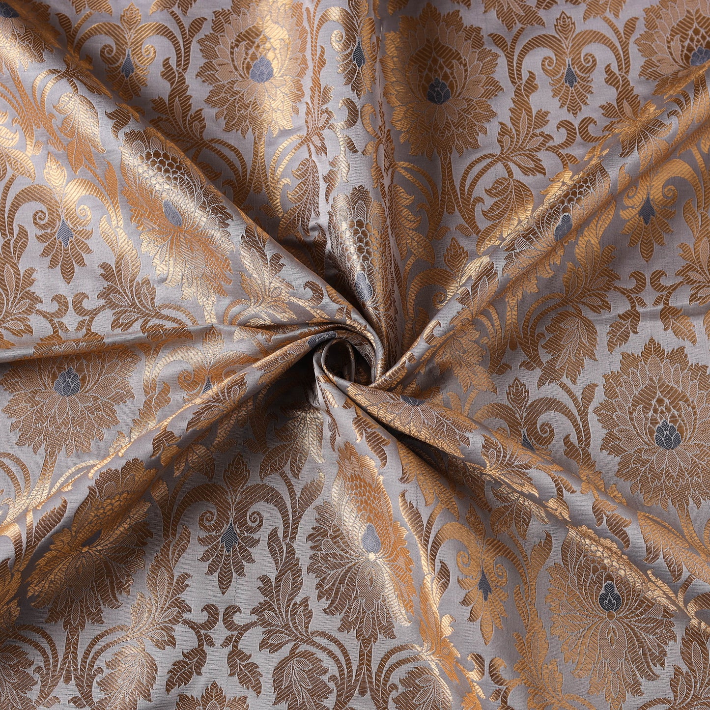 Grey - brocade silk banarasi fabric 21 - handcrafted