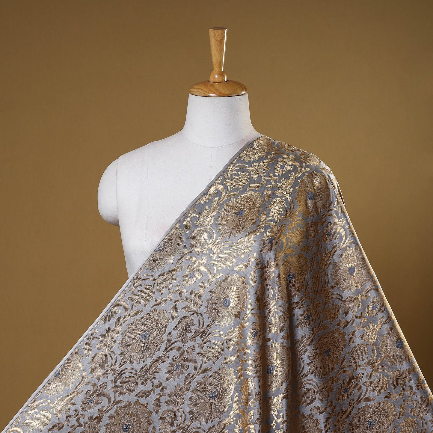 Grey - brocade silk banarasi fabric 21 - handcrafted