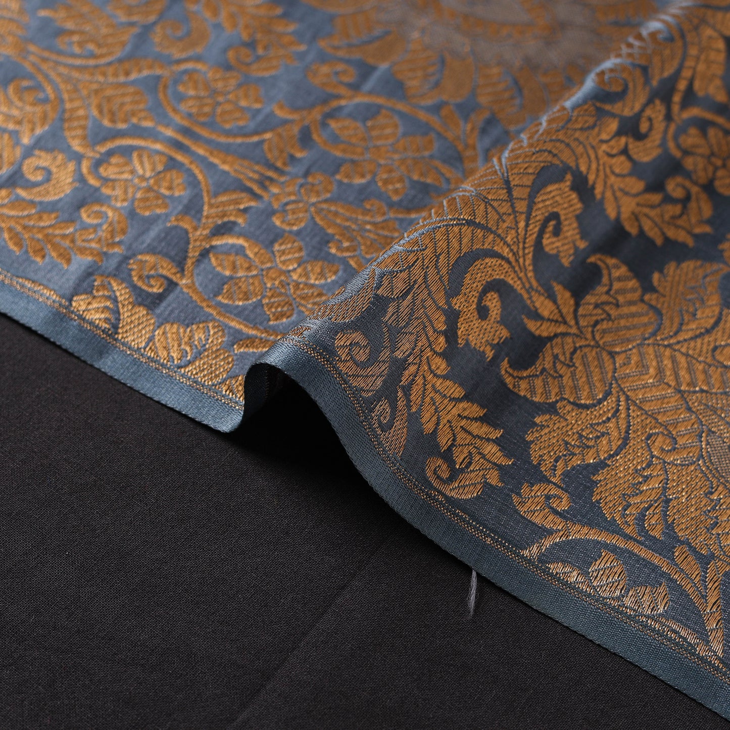 Grey - brocade silk banarasi fabric 22 - handcrafted