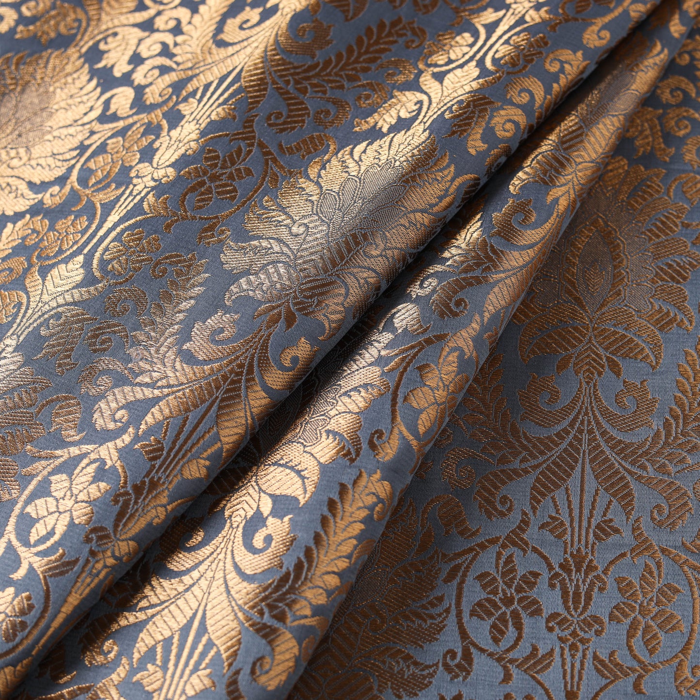 Grey - brocade silk banarasi fabric 22 - handcrafted