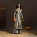 Grey - brocade silk a-line banarasi kurta 05 - handcrafted