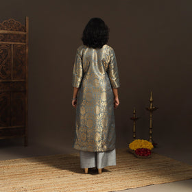 Grey - brocade silk a-line banarasi kurta 05 - handcrafted