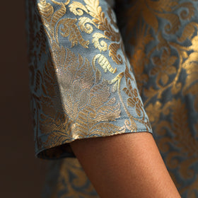 Grey - brocade silk a-line banarasi kurta 05 - handcrafted