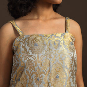 Grey - brocade silk straight banarasi kurta 12 - handcrafted