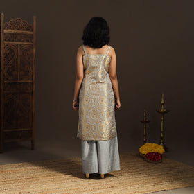 Grey - brocade silk straight banarasi kurta 12 - handcrafted