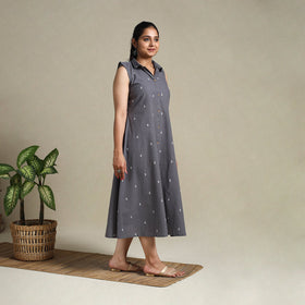Grey Button Down Cotton Jacquard Dress