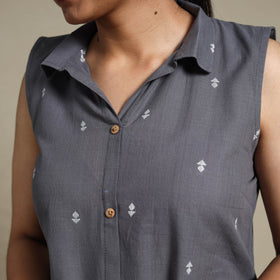 Grey Button Down Cotton Jacquard Dress