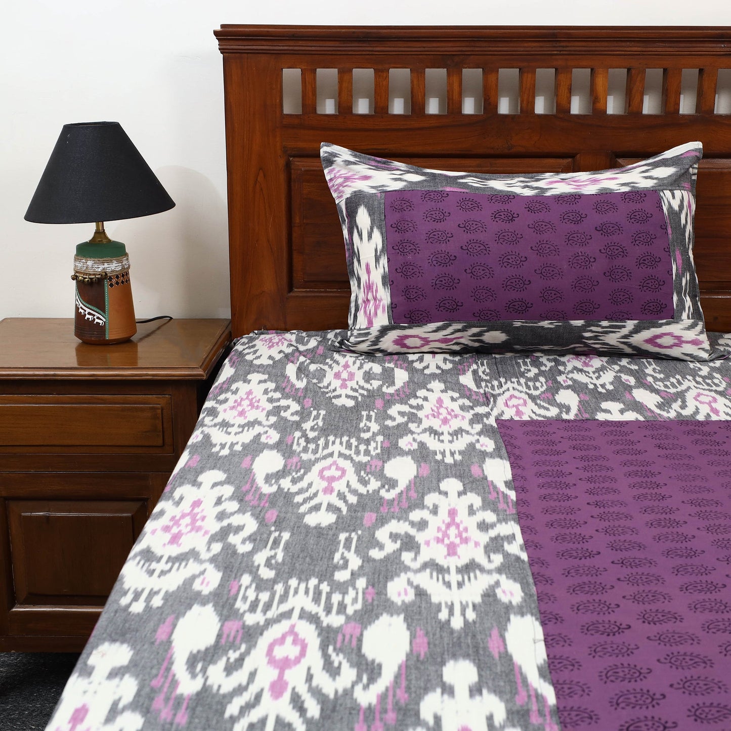 Central Asian Ikat with Bagh Patch Cotton Bedsheet Set