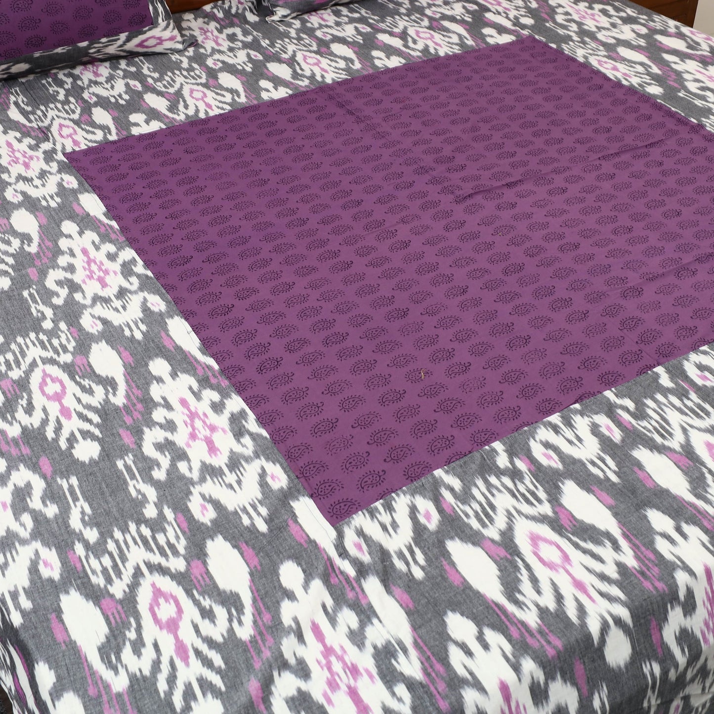 Central Asian Ikat with Bagh Patch Cotton Bedsheet Set