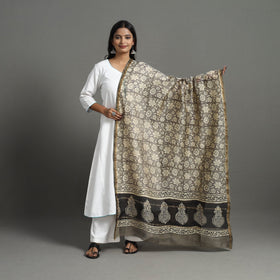 Grey - chanderi silk bagru dupatta with zari border 23