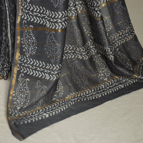 Block Print Chanderi Silk Bagru Saree with Zari Border