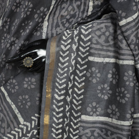 Block Print Chanderi Silk Bagru Saree with Zari Border