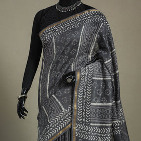 Block Print Chanderi Silk Bagru Saree with Zari Border