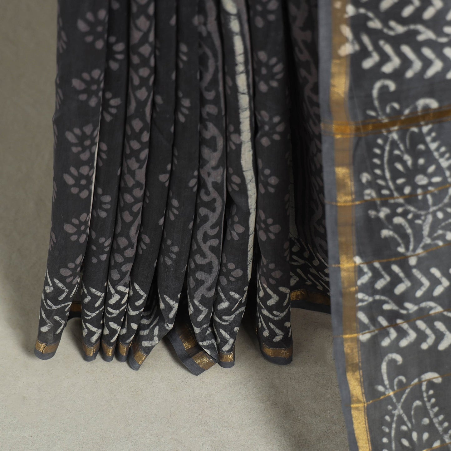 Block Print Chanderi Silk Bagru Saree with Zari Border