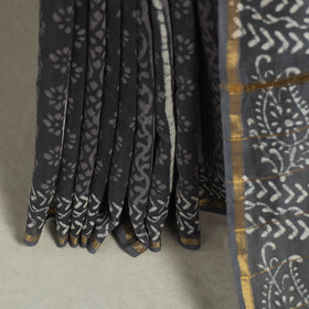 Block Print Chanderi Silk Bagru Saree with Zari Border