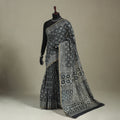 Block Print Chanderi Silk Bagru Saree with Zari Border