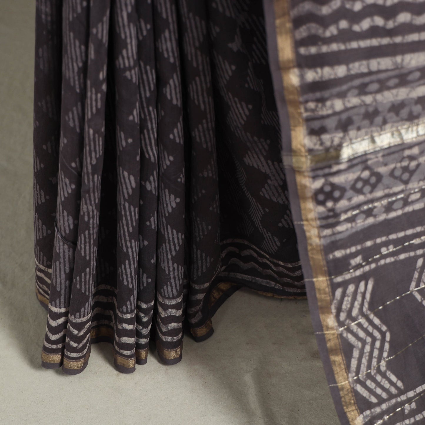 Block Print Chanderi Silk Bagru Saree with Zari Border