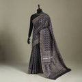 Block Print Chanderi Silk Bagru Saree with Zari Border