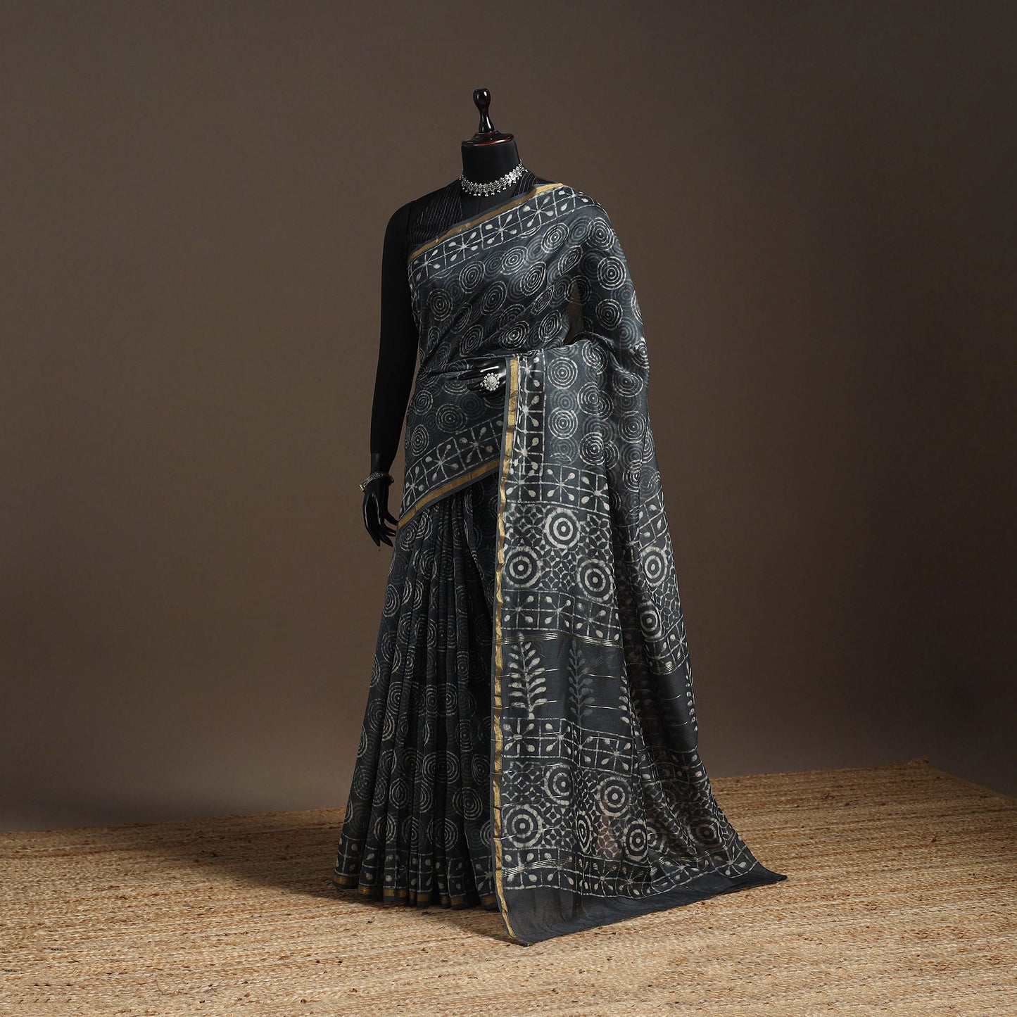 Chanderi silk hand batik saree with zari border 16