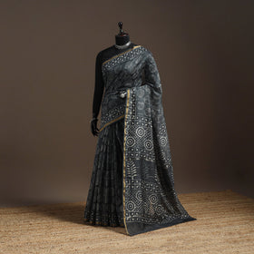 Chanderi silk hand batik saree with zari border 16