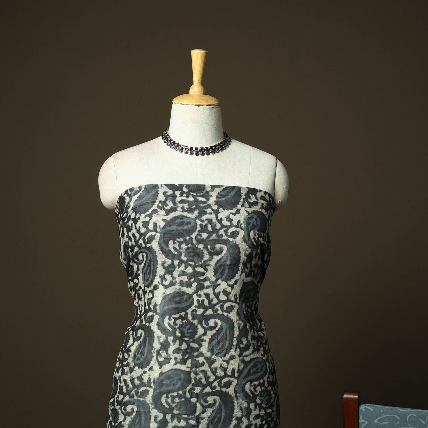 Chanderi silk hand block bagru print 3pc unstitched dress
