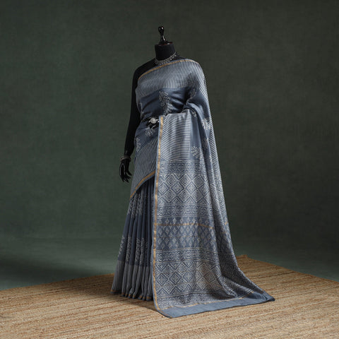 Chanderi silk hand block batik print saree 72 - handcrafted