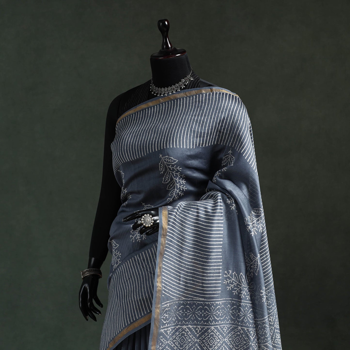 Chanderi silk hand block batik print saree 72 - handcrafted