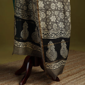 Grey - chanderi silk hand bagru dupatta with zari border 23