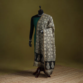 Grey - chanderi silk hand bagru dupatta with zari border 23