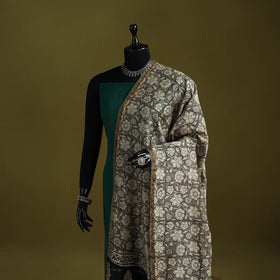 Grey - chanderi silk hand bagru dupatta with zari border 23