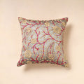Grey Chanderi Silk Phulkari Hand Embroidered Cushion Cover