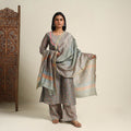  Grey Block Print Chanderi Silk Sanganeri Kurta Set