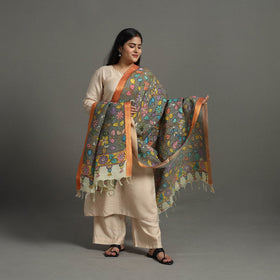 Grey - chanderi silk srikalahasti handpainted pen kalamkari