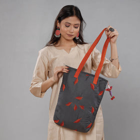 Grey - Chandi Maati Kantha Work Cotton Tote Bag